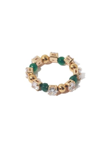 Gold (adjustable elastic rope) Brass Cubic Zirconia Geometric Vintage Bead Ring