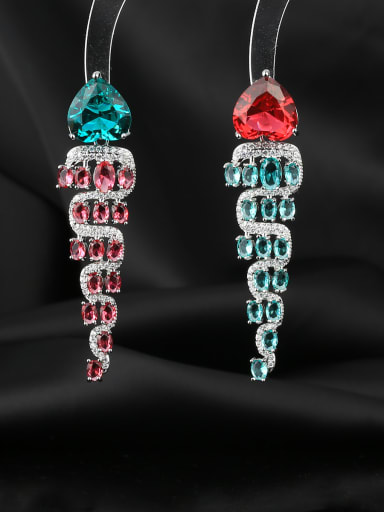 Brass Cubic Zirconia Water Drop Luxury Long Cluster Earring
