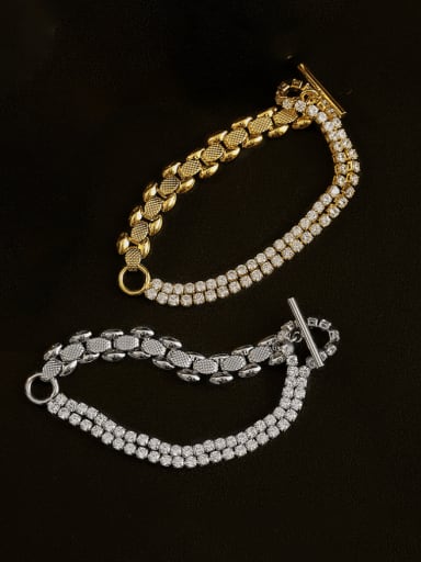 Brass Cubic Zirconia Geometric Chain Vintage Bracelet