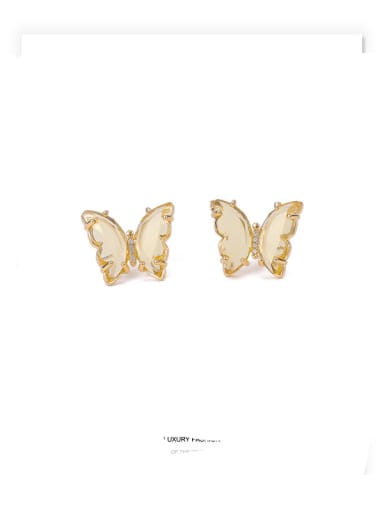 canary yellow Brass Cubic Zirconia Butterfly Minimalist Stud Earring