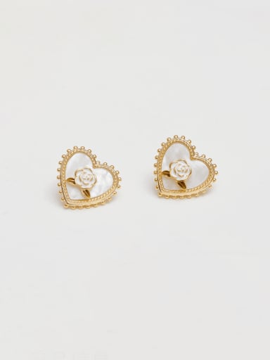 Brass Enamel Heart Flower Minimalist Stud Earring