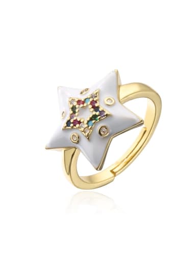 11578 Brass Enamel Rhinestone Five-pointed star Vintage Band Ring