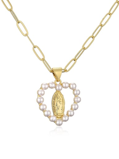 22251 Brass Imitation Pearl Geometric Vintage Regligious Necklace