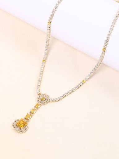Yellow necklace Brass Cubic Zirconia  Luxury Geometric Earring and Necklace Set