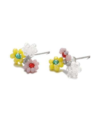 925 Sterling Silver Glass Crystal Beads Flower Cute Stud Earring