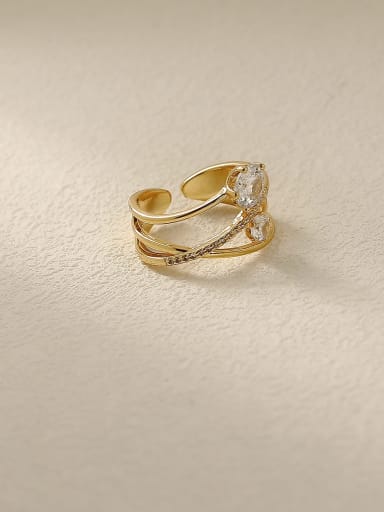 14k Gold Brass Rhinestone Cross Minimalist Stackable Fashion Ring