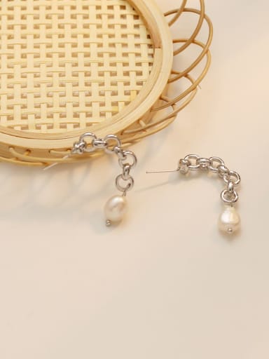 White K Copper Imitation Pearl Geometric Minimalist Drop Trend Korean Fashion Earring