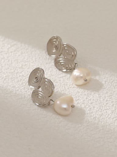 White K Brass Imitation Pearl Geometric Vintage Drop Earring