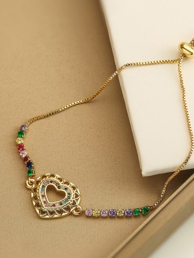 31486 Brass Cubic Zirconia Heart Dainty Bracelet