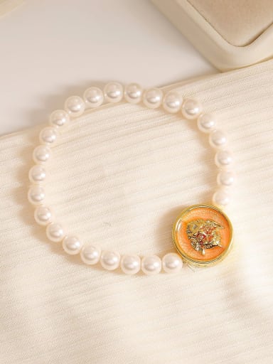 18K Gold Transparent Orange ? Bracelet ? Brass Imitation Pearl Geometric Dainty Beaded Bracelet