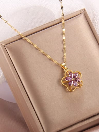 Brass Trend Cubic Zirconia  Can Rotary Flower Pendant Necklace