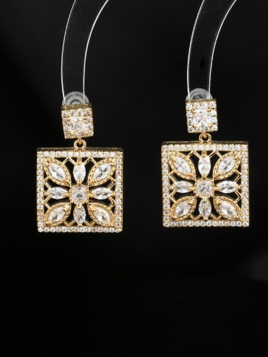 white Brass Cubic Zirconia Square Luxury Cluster Earring