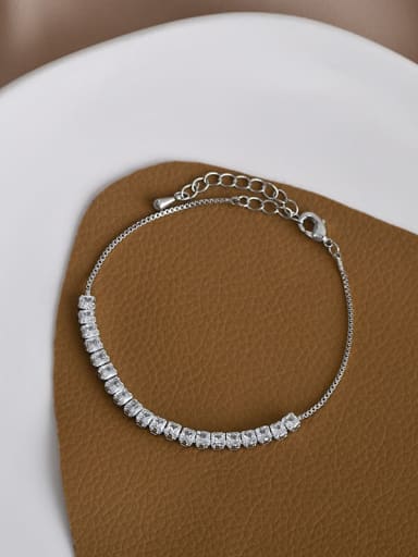 Silver SL61136 Brass Cubic Zirconia Geometric Dainty Adjustable Bracelet