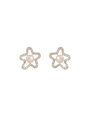 custom Brass Imitation Pearl Flower Minimalist Stud Earring