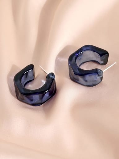 blue Brass Acrylic Geometric Vintage Stud Earring