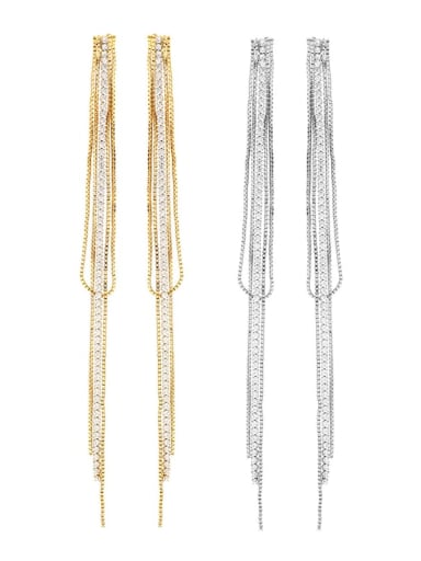 Brass Cubic Zirconia Tassel Vintage Threader Earring