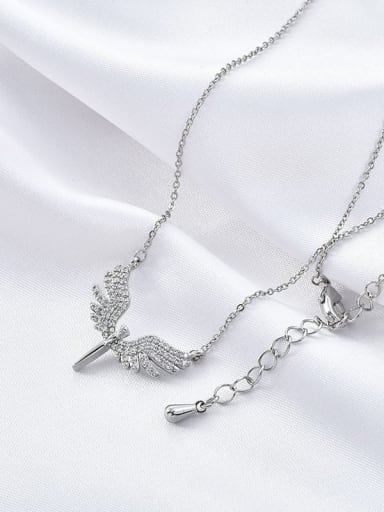 Steel color Brass Cubic Zirconia Wing Dainty Necklace