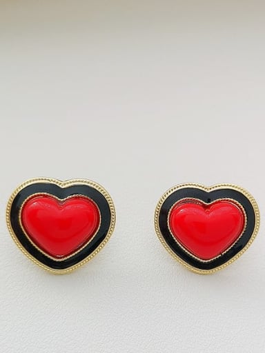 red Copper Heart Minimalist Stud Trend Korean Fashion Earring