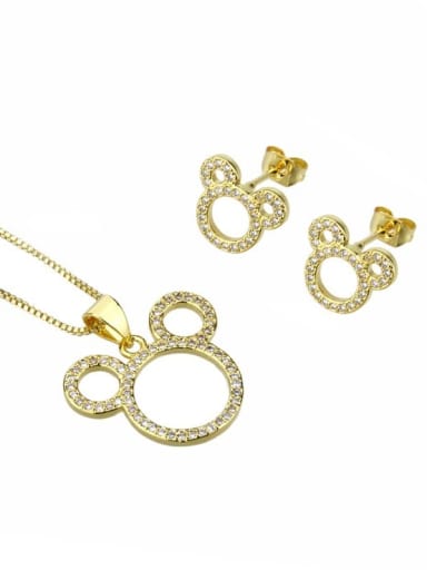 Brass Cubic Zirconia Minimalist Mouse  Earring and Necklace Set