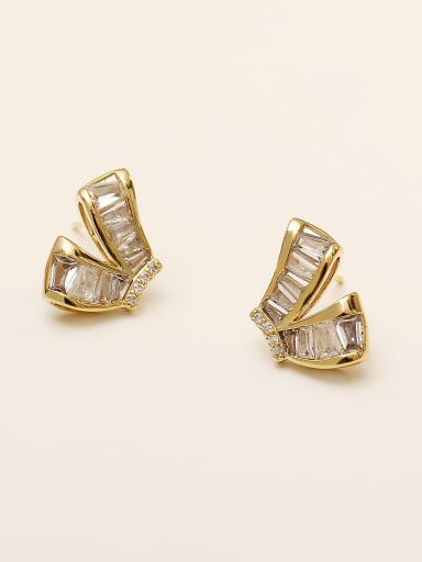 14k Gold Brass Cubic Zirconia Bowknot Vintage Stud Trend Korean Fashion Earring