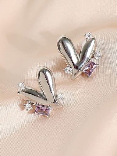 white K Brass Cubic Zirconia Heart Minimalist Stud Earring
