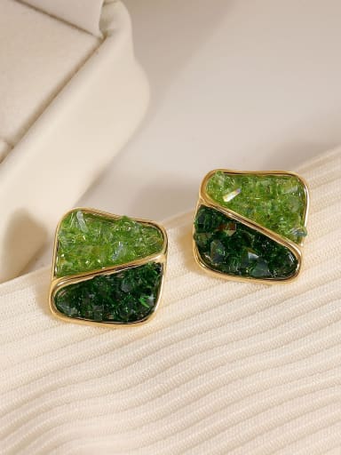 14K Gold Light Green Dark Green Brass Synthetic Crystal Geometric Minimalist Stud Earring