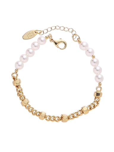 Brass Imitation Pearl Minimalist Geometric  Bracelet and Necklace Set