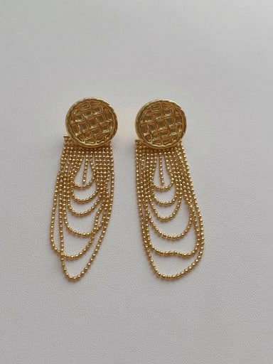 P169 Gold Earrings Brass Geometric Tassel Vintage Drop Earring
