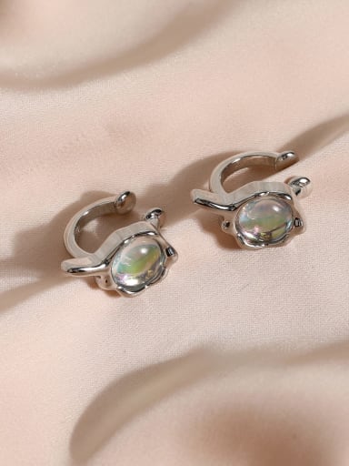 Brass Opal Geometric Vintage Clip Earring