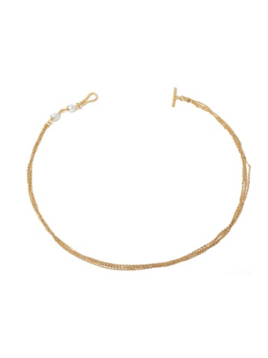 Brass Freshwater Pearl Minimalist Multi Strand Chain Necklace