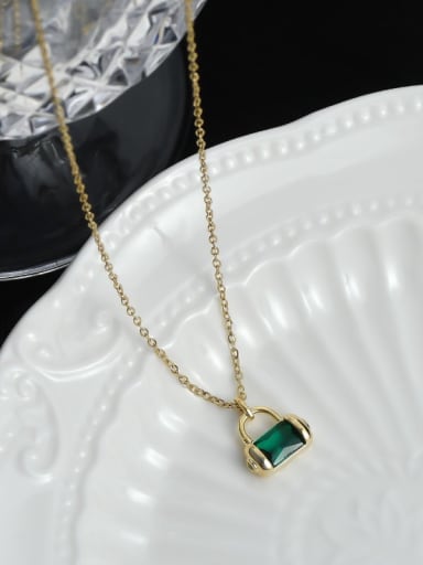 Gold XL63428 Brass Cubic Zirconia Green Geometric Vintage Necklace