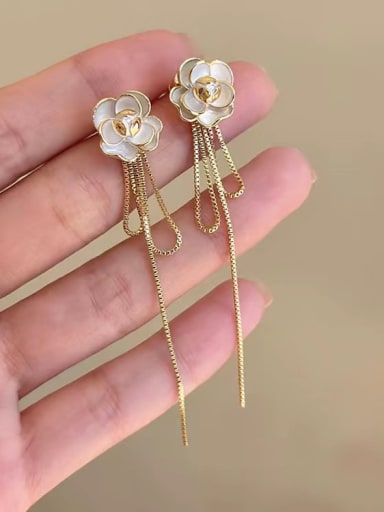 Brass Enamel Flower Tessel Minimalist Drop Earring