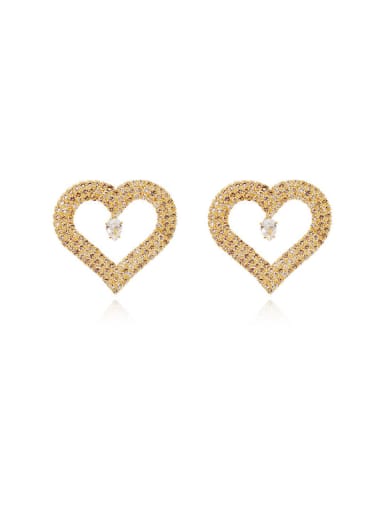 Copper Cubic Zirconia Heart Dainty Stud Trend Korean Fashion Earring