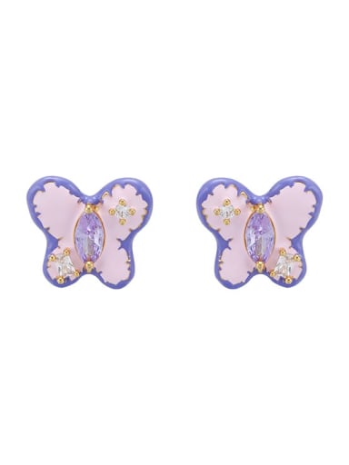 purple Brass Multi Color Enamel Butterfly Cute Stud Earring