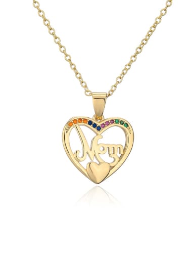 21725 Brass Cubic Zirconia Heart Vintage Necklace