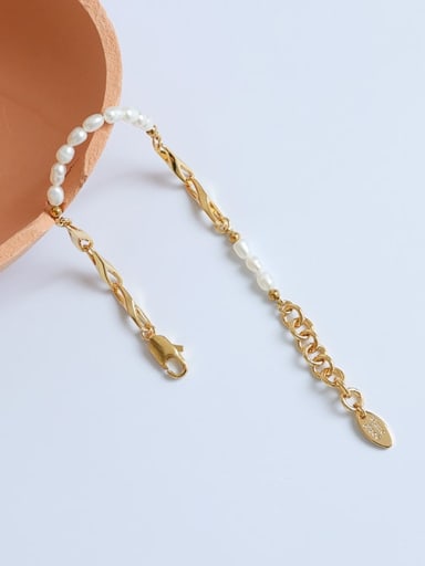 Brass Imitation Pearl Geometric Hip Hop Link Bracelet
