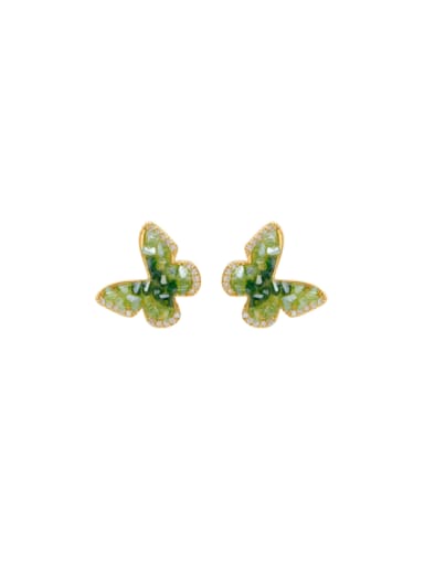 18K gold light green dark green Brass Cubic Zirconia Butterfly Trend Clip Earring