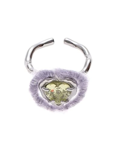 Purple yarn and green zirconium style Brass Cotton thread Heart Hip Hop Band Ring