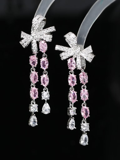 pink Brass Cubic Zirconia Tassel Luxury Cluster Earring