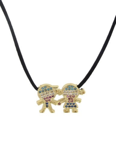 Brass Cubic Zirconia Cute Leather boy and girl Pendant Necklace