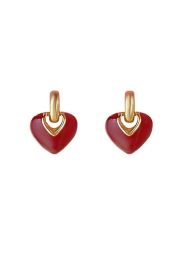 Golden Red ED00734 Brass Enamel Heart Minimalist Drop Earring