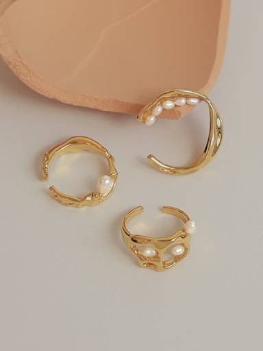 Brass Imitation Pearl Irregular Vintage Stackable Ring