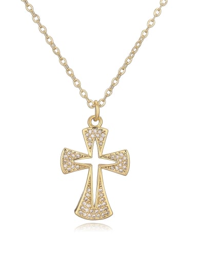 24561 Brass Cubic Zirconia Cross Trend Regligious Necklace