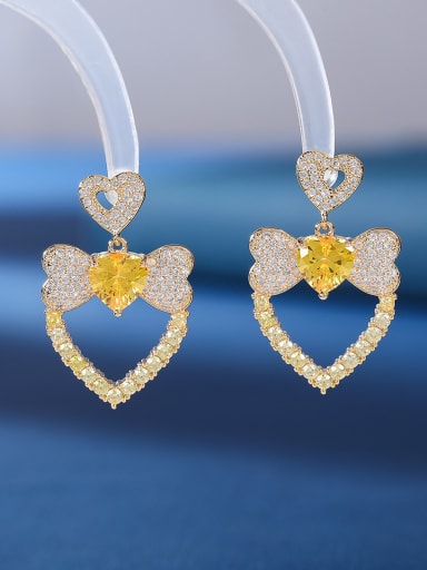 Yellow Brass Cubic Zirconia Heart Luxury Drop Earring