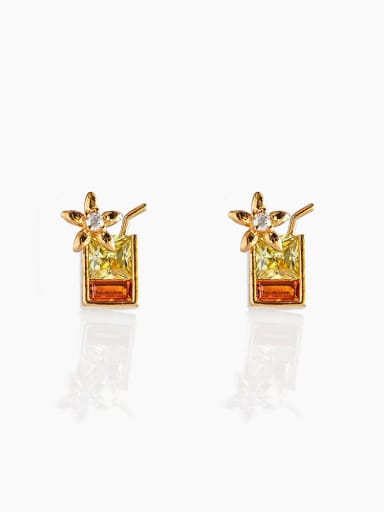 Brass Cubic Zirconia Multi Color Irregular Cute Stud Earring