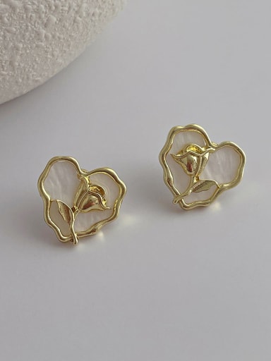J195 white Brass Enamel Heart Minimalist Stud Earring