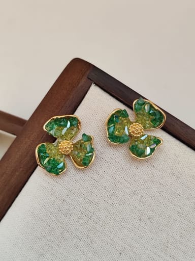 18K ? green ? Brass Synthetic Crystal Flower Minimalist Stud Earring