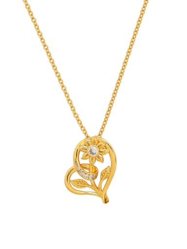 Brass Rhinestone Heart Vintage Necklace