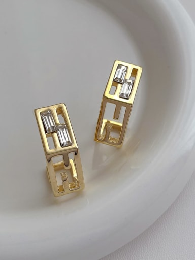 Gold earrings Brass Glass Stone Geometric Minimalist Stud Earring