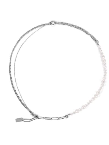 Titanium Steel Imitation Pearl Geometric Minimalist Multi Strand Necklace